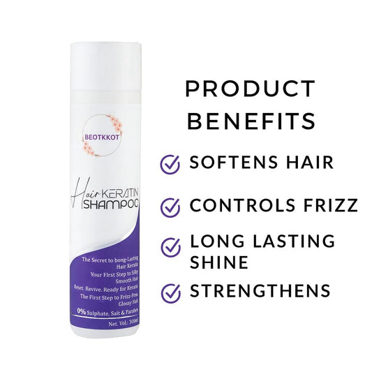 BEOTKKOT Keratin Hair Shampoo, Sulphate-Free for Frizz Control & Smooth Hair, Keratin-Treated & Colored Hair Safe, 300ml