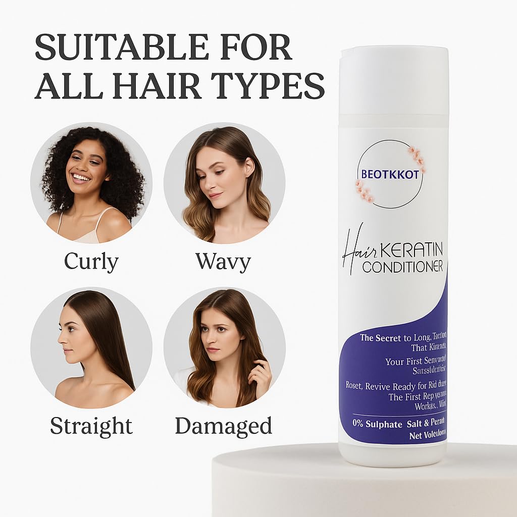 BEOTKKOT Hair Keratin Conditioner | Sulphate -Paraben-Salt-Free | Smoothens, Repairs & Strengthens Hair | Frizz-Free, Glossy & Silky Hair – 300ml