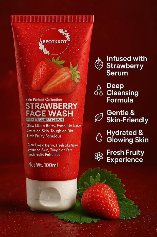 BEOTKKOT Strawberry Face Wash | With Strawberry Serum | Brightening, Refreshing & Anti-Dullness Cleanser | Gentle Daily Use for Men & Women | 100ml