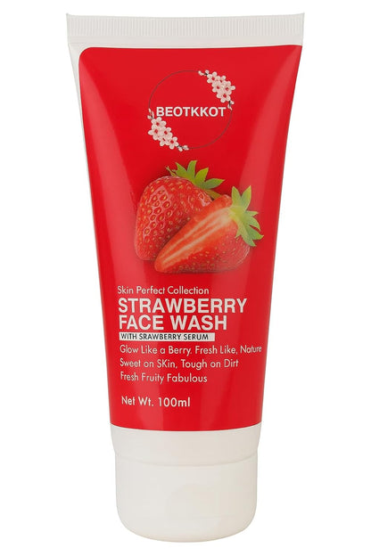 BEOTKKOT Strawberry Face Wash | With Strawberry Serum | Brightening, Refreshing & Anti-Dullness Cleanser | Gentle Daily Use for Men & Women | 100ml