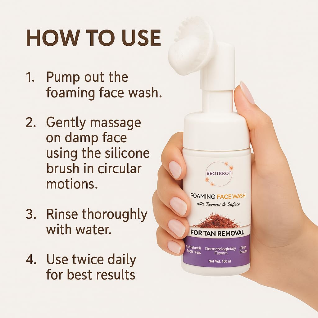 BEOTKKOT Foaming Face Wash with Turmeric & Saffron | Tan Removal, Brightening & Deep Cleansing | Paraben & SLES Free | Suitable for All Skin Types – 100ml