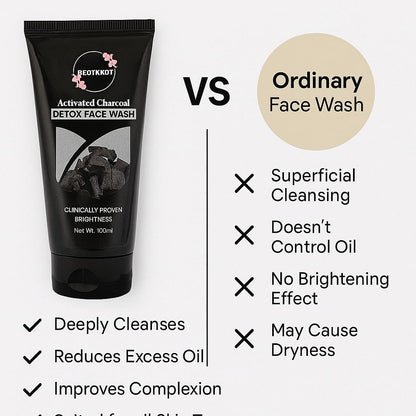 BEOTKKOT Charcoal Face Wash with Activated Charcoal |Fights Pollution, Dirt & Acne| Detox & Oil Control 2X Skin Purification| For Men & Women 100ML