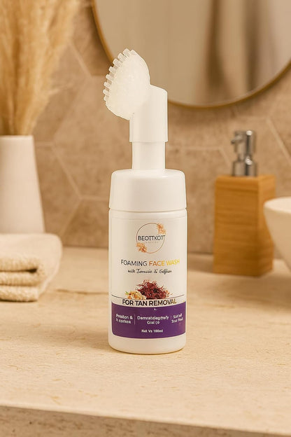 BEOTKKOT Foaming Face Wash with Turmeric & Saffron | Tan Removal, Brightening & Deep Cleansing | Paraben & SLES Free | Suitable for All Skin Types – 100ml