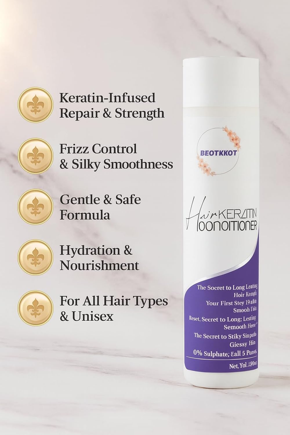 BEOTKKOT Hair Keratin Conditioner | Sulphate -Paraben-Salt-Free | Smoothens, Repairs & Strengthens Hair | Frizz-Free, Glossy & Silky Hair – 300ml