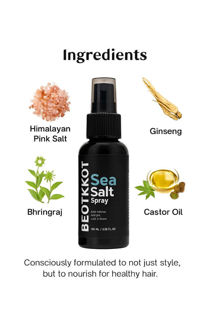 BEOTKKOT Sea Salt Spray for Hair Styling – Texture & Beachy Waves | Instant Volume, Lightweight Matte Finish, No Residue | With Bhringraj & Vitamin E | No Alcohol | Made for Indian Hair & Harsh Weather| For Men & Women 100 ml