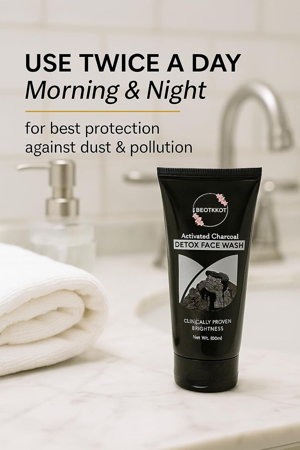 BEOTKKOT Charcoal Face Wash with Activated Charcoal |Fights Pollution, Dirt & Acne| Detox & Oil Control 2X Skin Purification| For Men & Women 100ML