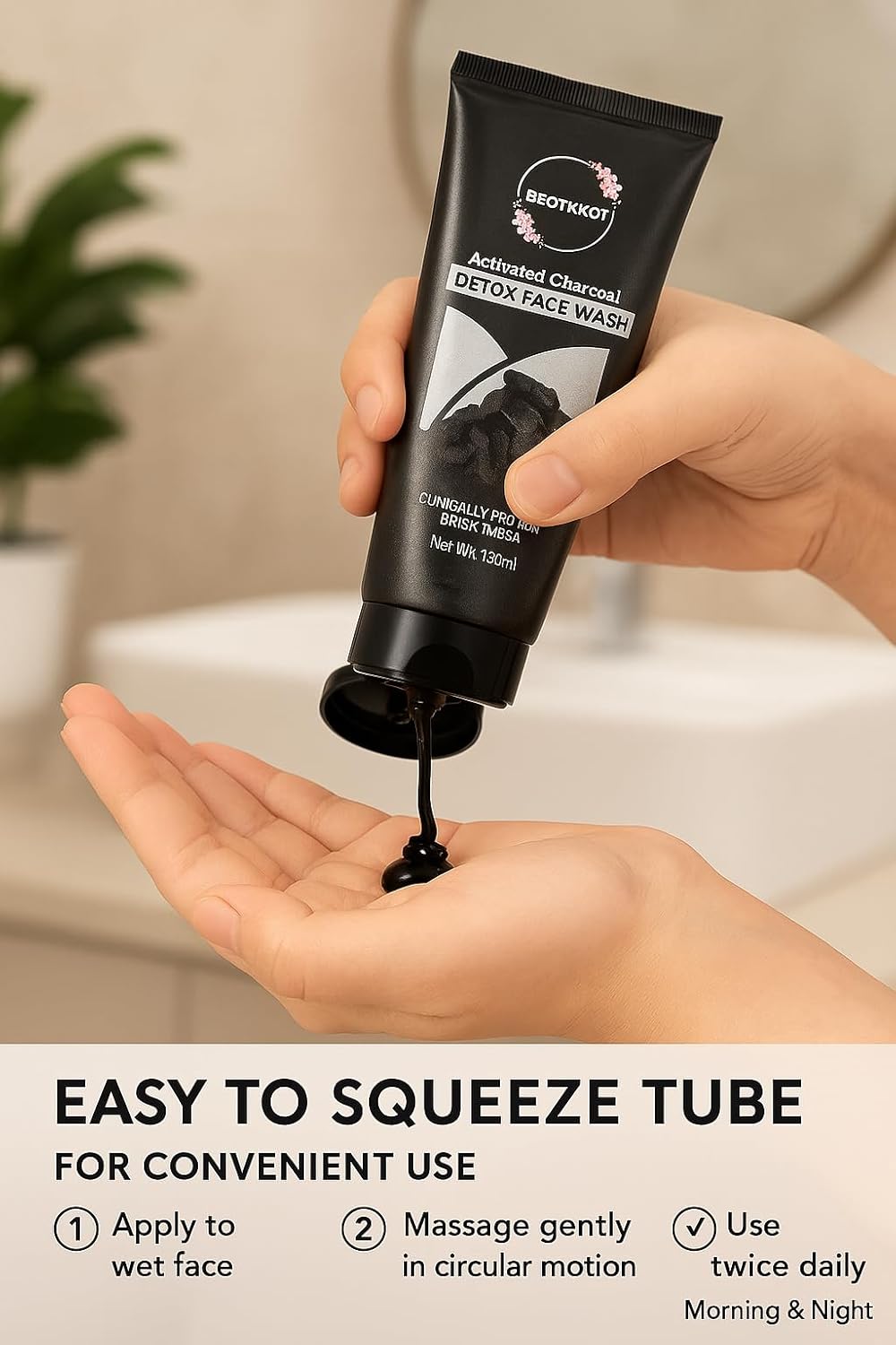 BEOTKKOT Charcoal Face Wash with Activated Charcoal |Fights Pollution, Dirt & Acne| Detox & Oil Control 2X Skin Purification| For Men & Women 100ML