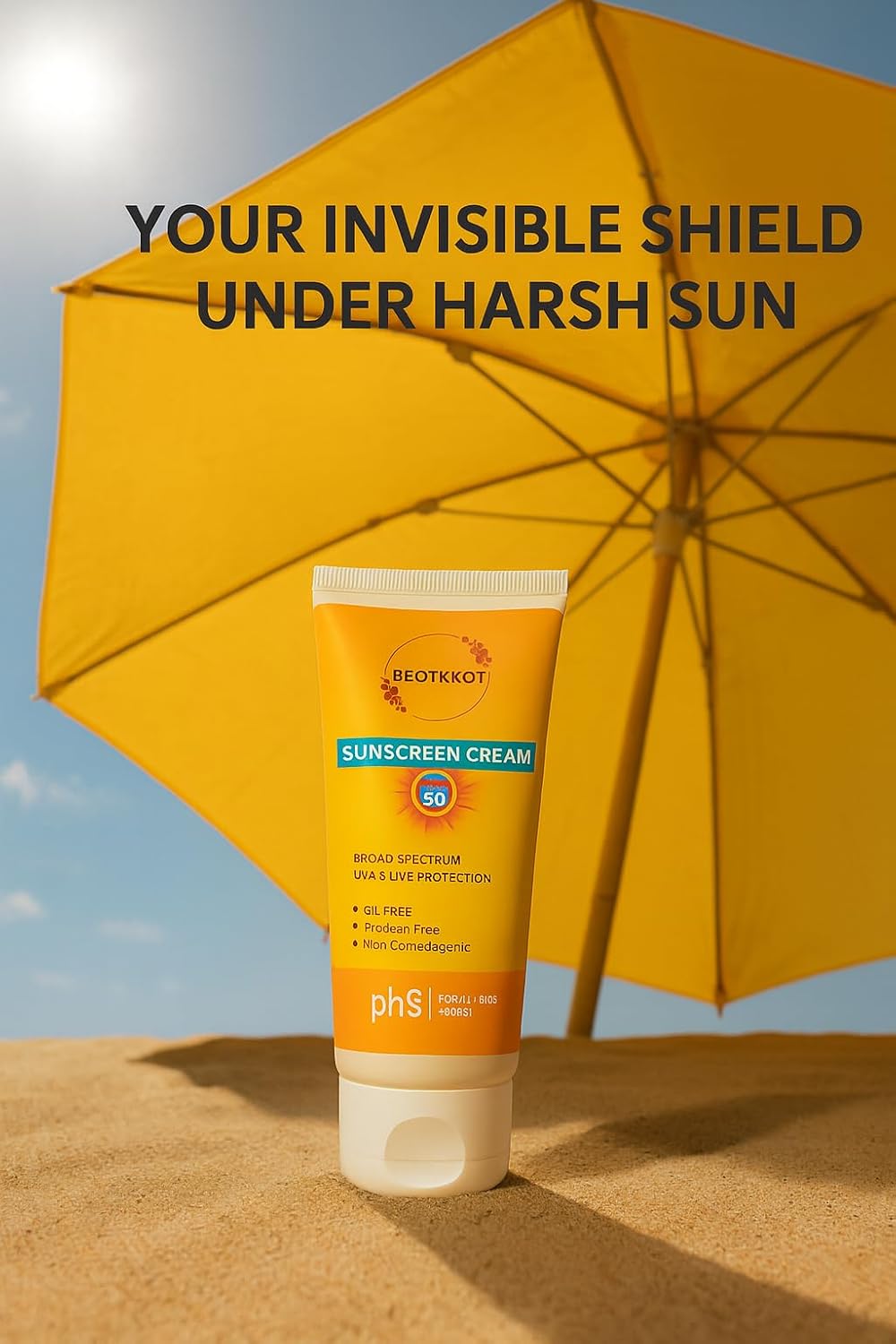 BEOTKKOT SPF 50 Sunscreen Cream – Broad Spectrum UVA & UVB Protection | Oil-Free, Paraben-Free, Non-Comedogenic | No White Cast | Suitable for All Skin Types| Men & Women| Dermatologist Recommended – 100ml