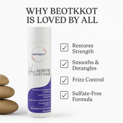 BEOTKKOT Hair Keratin Conditioner | Sulphate -Paraben-Salt-Free | Smoothens, Repairs & Strengthens Hair | Frizz-Free, Glossy & Silky Hair – 300ml