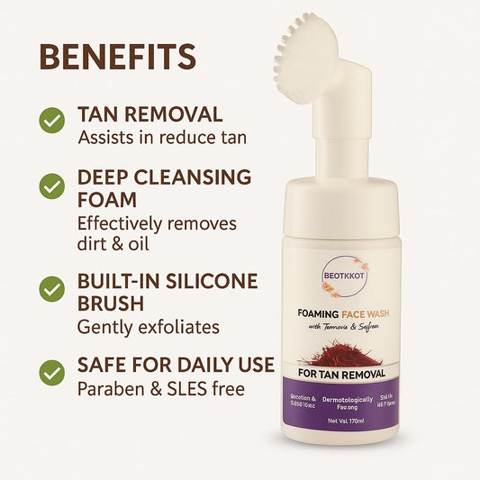 BEOTKKOT Foaming Face Wash with Turmeric & Saffron | Tan Removal, Brightening & Deep Cleansing | Paraben & SLES Free | Suitable for All Skin Types – 100ml
