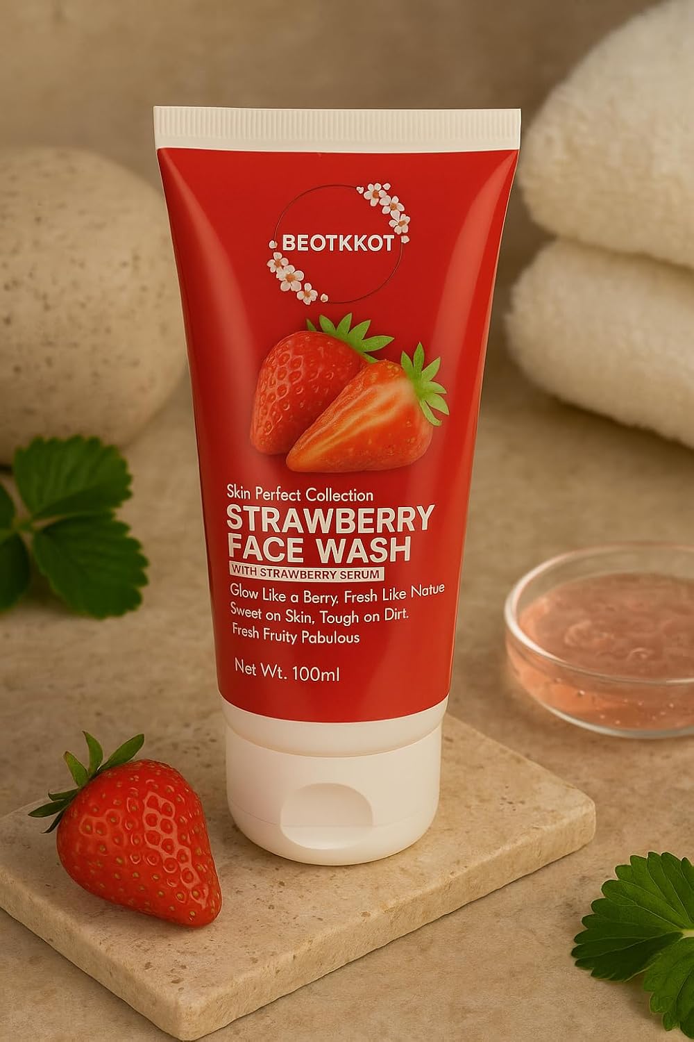 BEOTKKOT Strawberry Face Wash | With Strawberry Serum | Brightening, Refreshing & Anti-Dullness Cleanser | Gentle Daily Use for Men & Women | 100ml