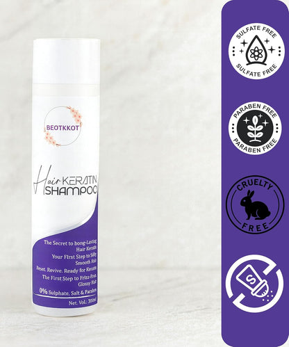 BEOTKKOT Keratin Hair Shampoo, Sulphate-Free for Frizz Control & Smooth Hair, Keratin-Treated & Colored Hair Safe, 300ml